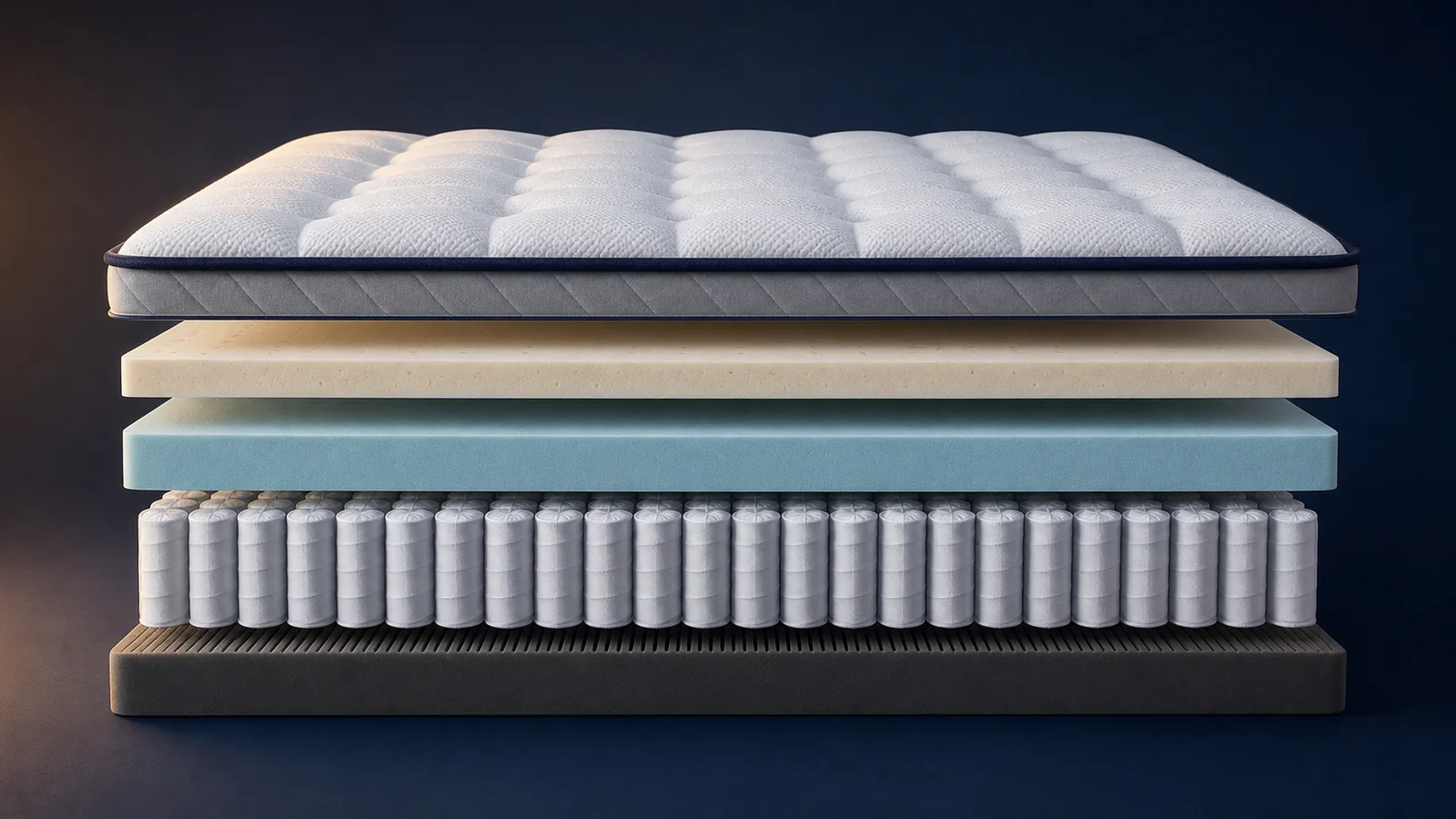 Coupe réaliste des différentes couches d’un matelas hybride
