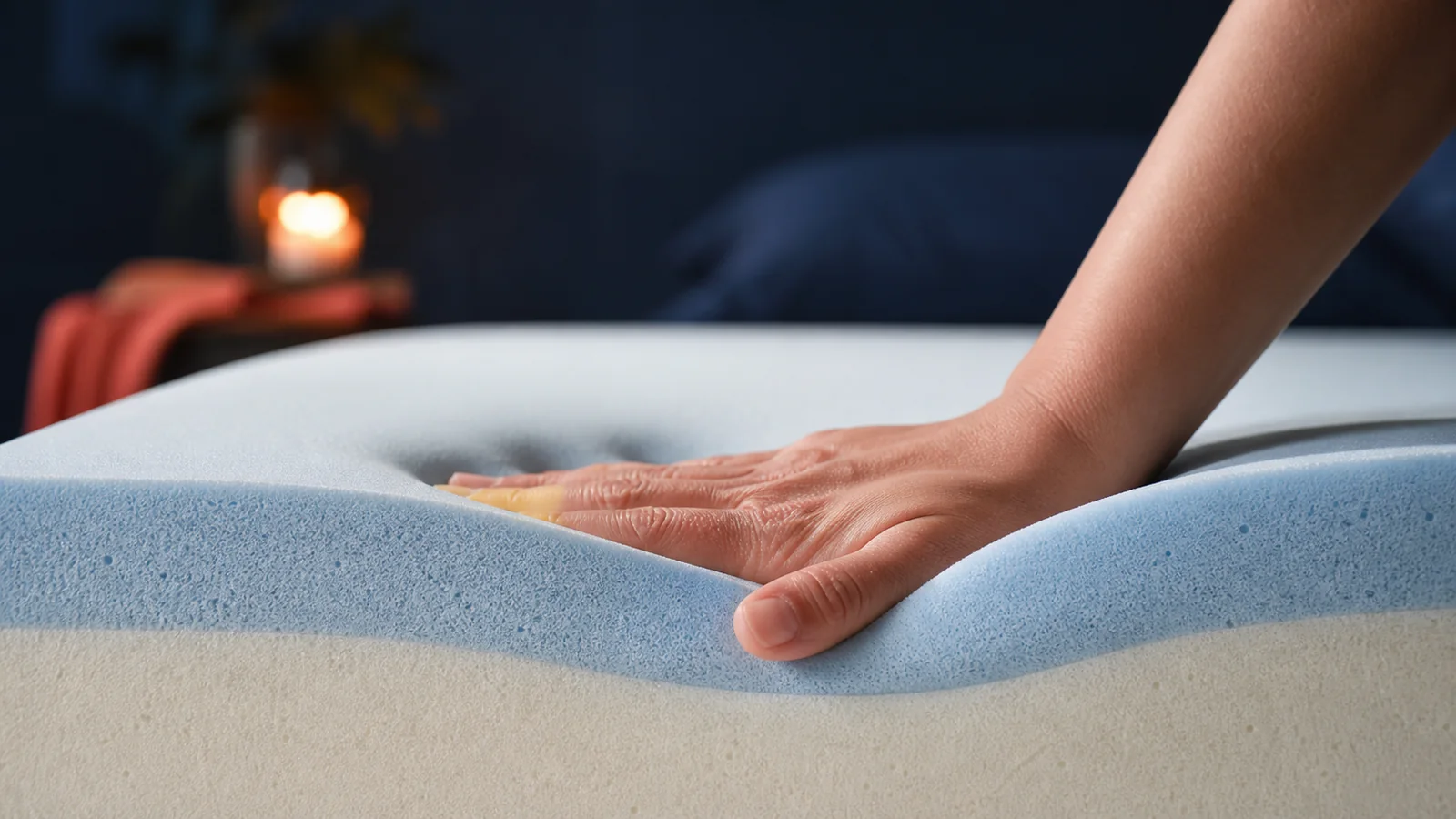Main montrant l’enfoncement progressif d’une mousse à mémoire de forme